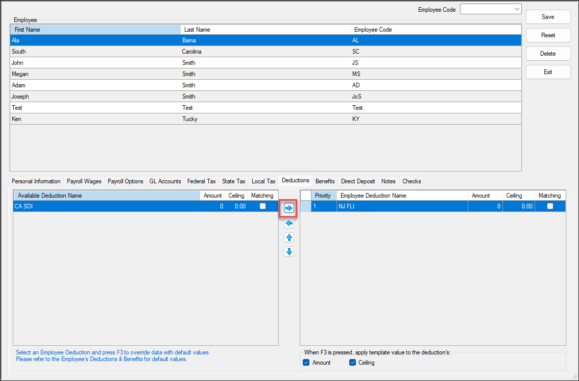 Moving deduction to right window